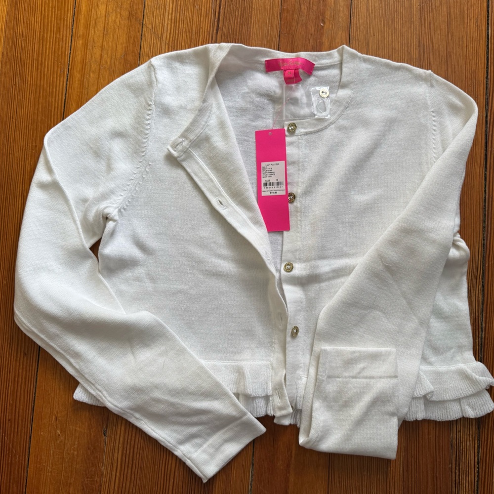 Lilly Pulitzer White Button-Front Cardigan with Pink Tag